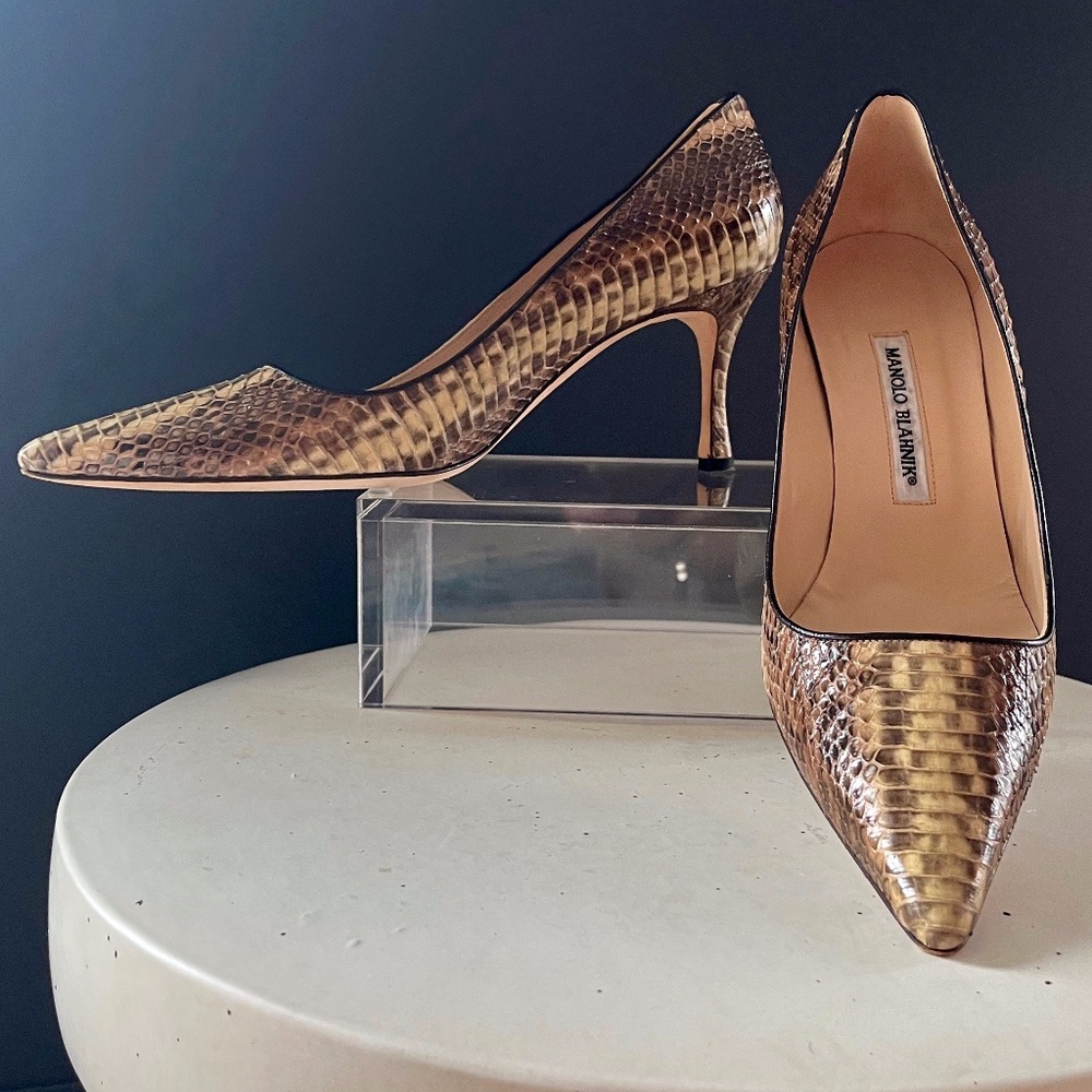 Manolo Blahnik BB Snakeskin 90mm Point-Toe Pump